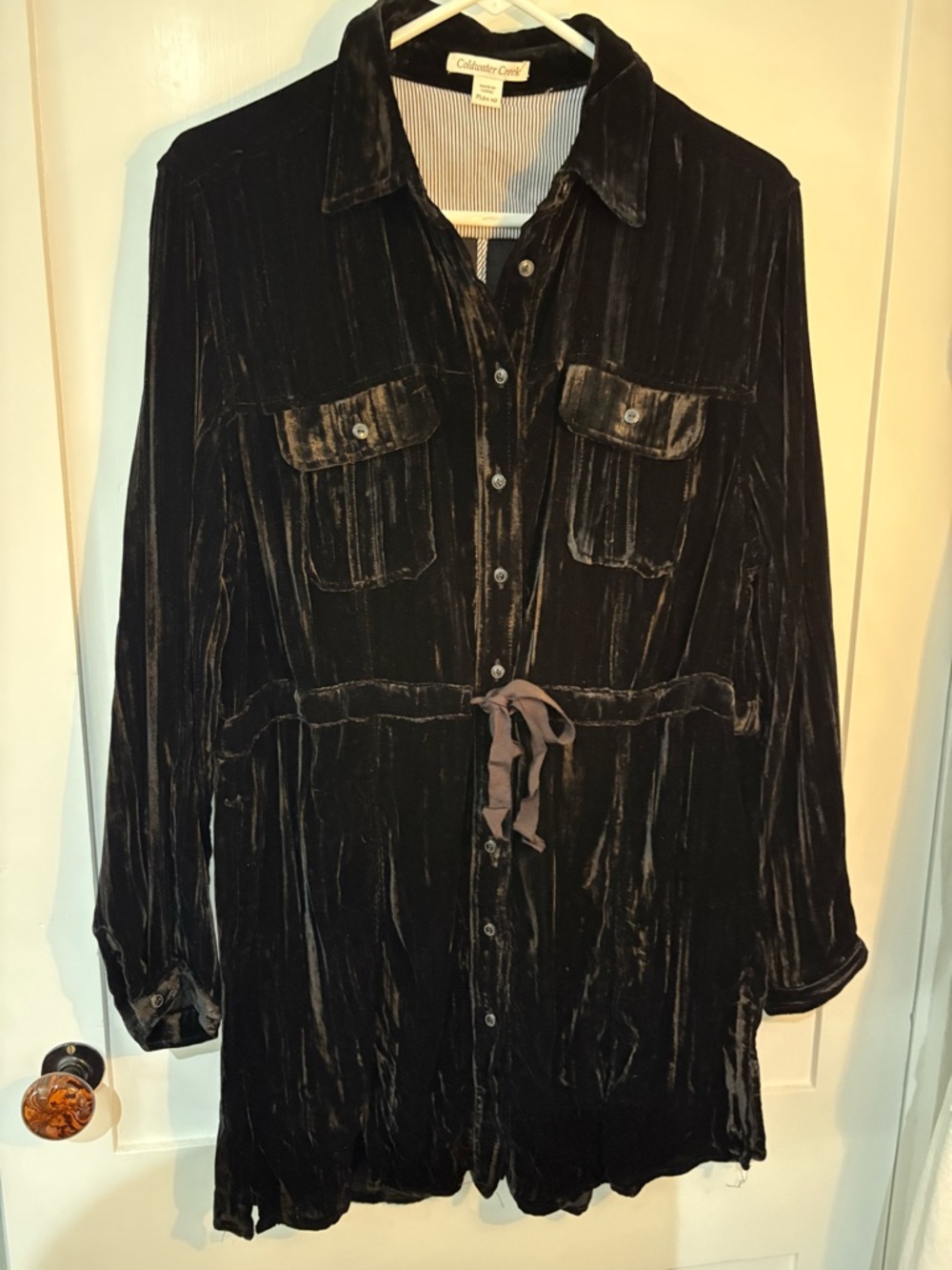Coldwater Creek Black Velvet Button-Front Shirt